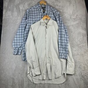 Ermenegildo Zegna Dress Shirt Mens L 42 16.5 Blue Plaid Comfort Fit Turkey